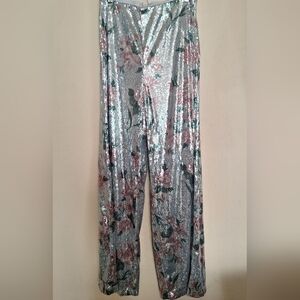 Chelsea & Violet Silver Sequin Floral Pants